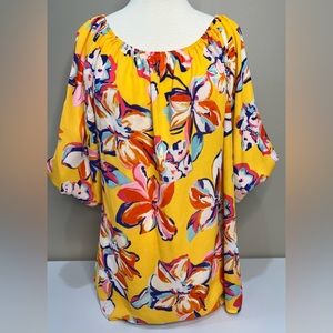 Bright Yellow Floral Top Size XL